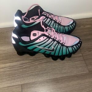 Nike Black, Pink, and Green Shox Sneakers